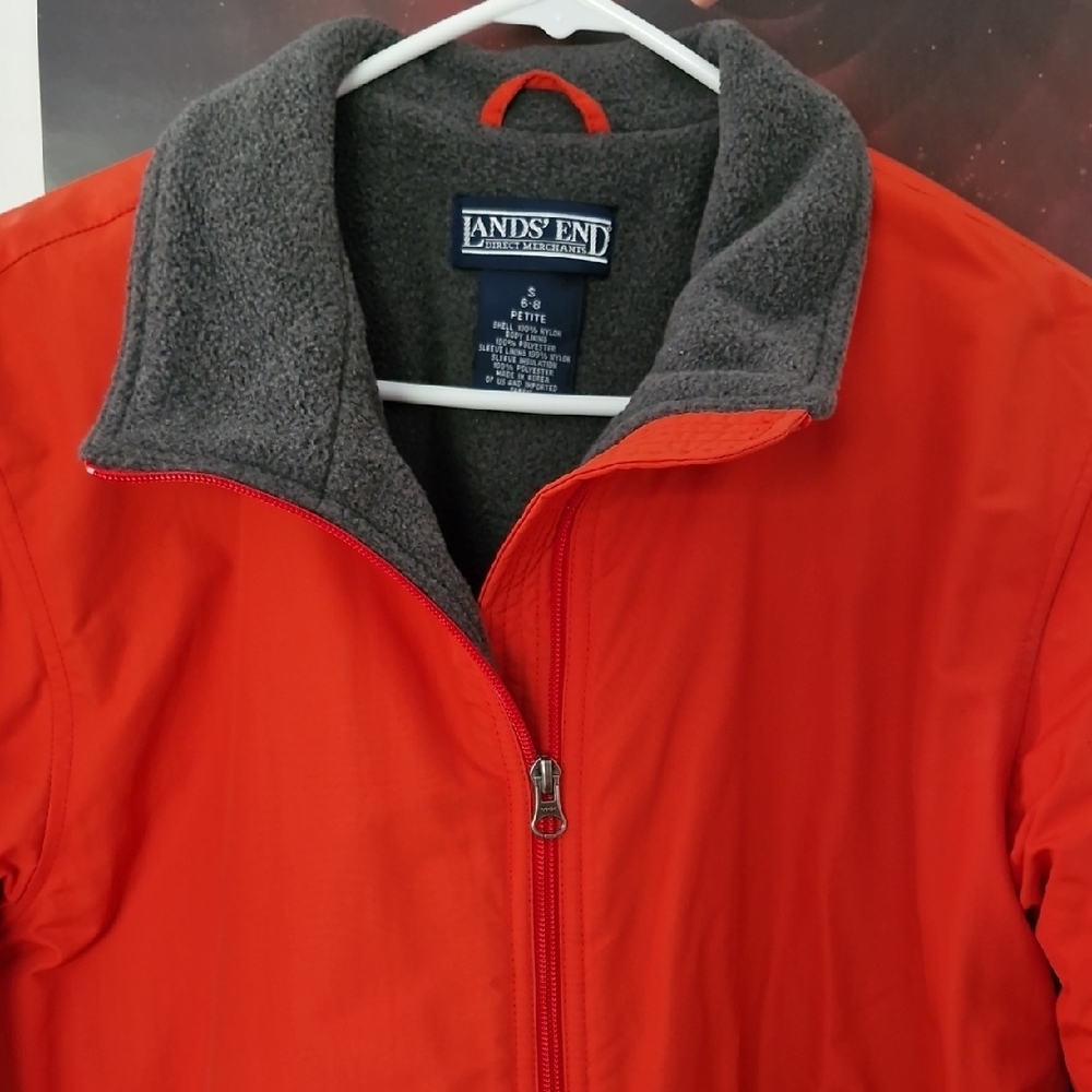 Lands' End Men Vibrant Orange Jacket with Gray Lining ( Like New)